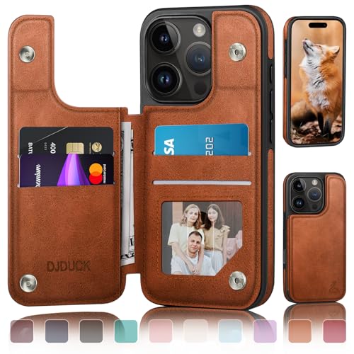 DJDUCK Designed for iPhone 16 Pro Case Wallet with Card Holder [Magnetic Clasp Cover] [RFID Blocking Leather Protection] Shockproof Women Men Cases 6.3 Inch for Apple 16 Pro Light Brown