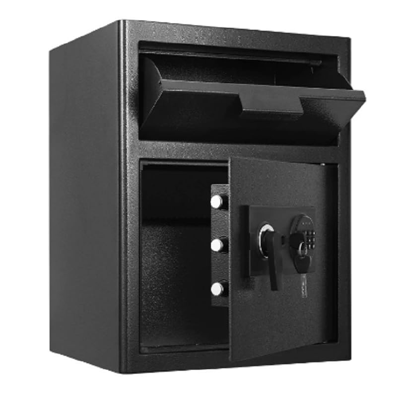 Depository Drop Safe with Digital Combination Lock, Electronic Safe Deposit Box with Digital Keypad and Manual Override Keys, Anti-theft Drop Slot Safes for Cash Slips Expense Business Office