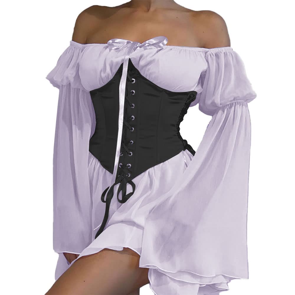 ETATNG Womens Two Piece Corset Dress Off Shoulder Bell Sleeve Summer Party Lace Up Bustier Dress
