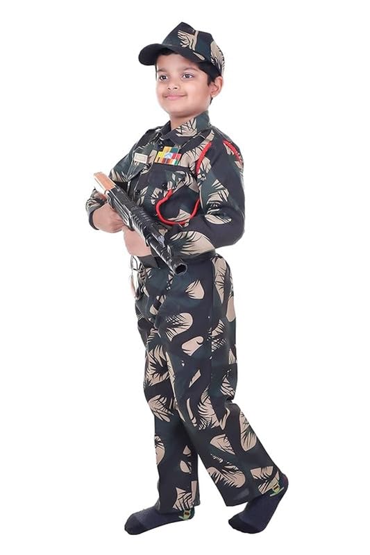 Image of Army Dress for Kids | Indian Military Soldier Fancy Dress Costume | Polyester Fabric | Army Uniform for Boys & Girls | School Fancy Dress, Role Play, Independence Day & Republic Day