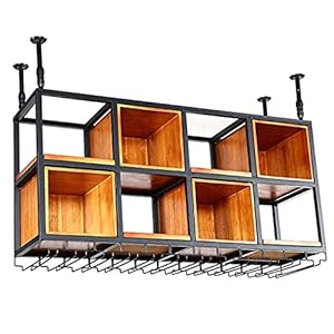 FBBSZSD Casiers à vin Organisateur Rack Plafond Casier à vin Casier à vin Suspendu Casiers à Verres à vin Porte-Verres à Pied Hauteur réglable Décoration Étagère pour Bars Restaurants Cuis