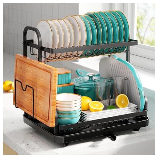 Sakugi Dish Drying Rack for Countertop - Rustproof Space-Saving & Multipurpose 2-Tier Dish Rack for Kitchen Counter with Utensil Holder, Large-Capacity, Black