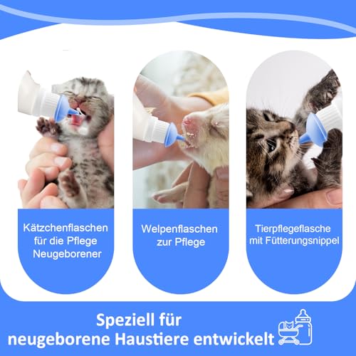 Gufastoe 5Pcs Haustier Fütterung Mini Silikon Nippel mit Flasche für Welpen Hund Katze oder andere Haustiere (Blaue Farbe)
