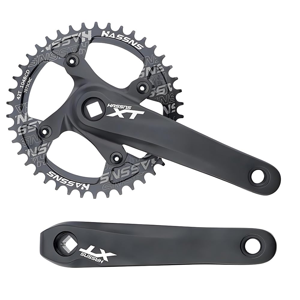 kefeimumu Bike Crankset Aluminium Alloy Square Taper Crank Set for 8/9/10/11 Speeds, Mountain Bike Crankset 170MM Arm 104 BCD 32/34/36/38/40/42T Round Chainring (42T Bike Crankset)