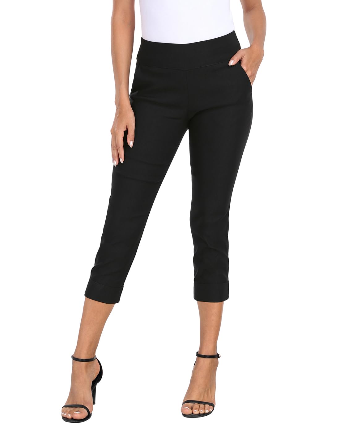 HDE Pull On Capri Pants for Women 21 Inseam Cropped Office Pants with Pockets