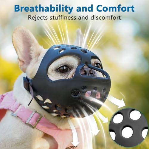 Barkless Focinheira para cães com focinho curto, focinheira plana de silicone macio para buldogue fr