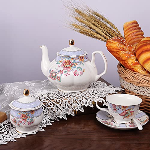 fanquare Juego de Té de Porcelana con Flores Moradas, Juego de Taza y Plato de Té, Juego de Té para 6 Personas, Tetera… - Imagen 7