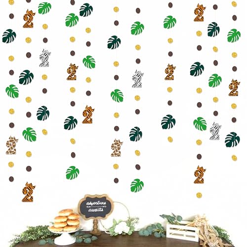 Image of Two Wild Birthday Party Decorations Brown Gold Circle Dot Palm Leaf Jungle Theme Garland 2 Year Old Bday Palm Leaf Dots Streamer for Safari Animal Welcome 2 the Jungle Happy Birthday Party Supplies