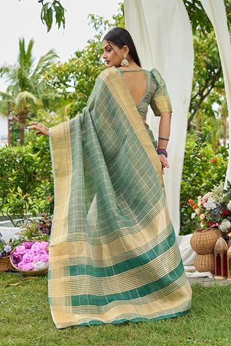 Image of SWORNOF Women's Pure Silk Saree With Blouse Piece