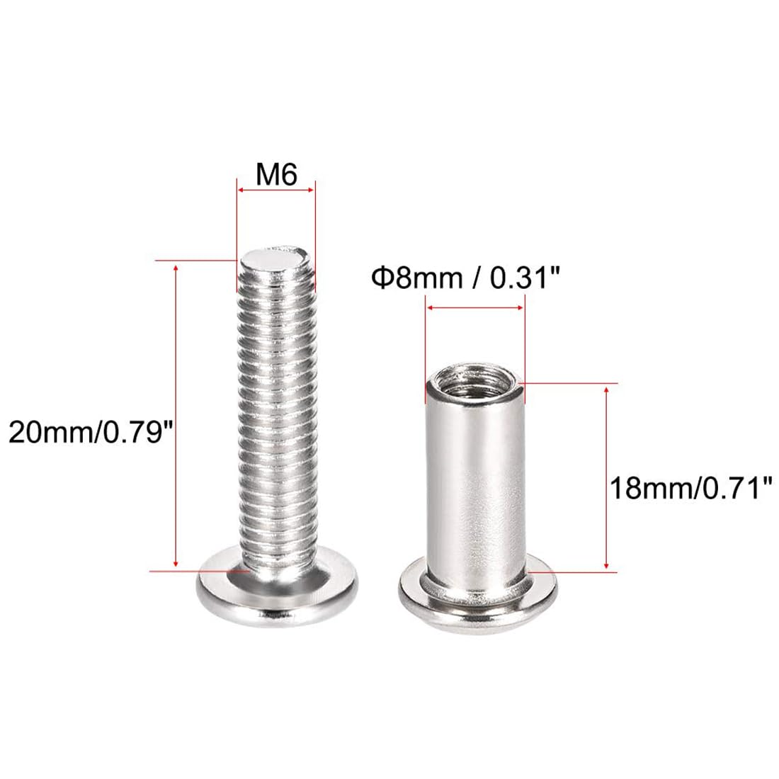 TA-VIGOR 10 Sets Furniture Connecting Screws Bolts, M6 x 20mm Binding Screws Posts Belt Buckle Binding Bolts - Image 2