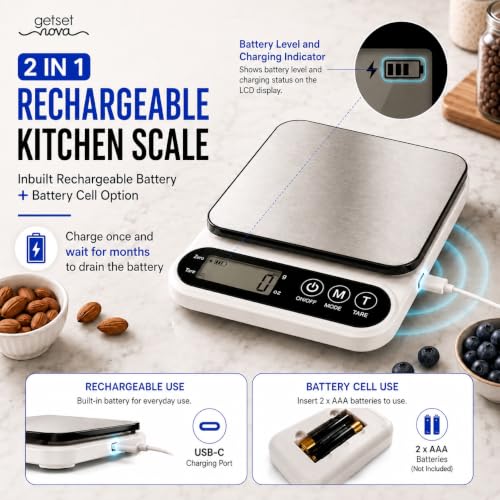 Image of GetSetNova Digital Kitchen Weighing Scale 10kg | Weight Machine for Kitchen with Stainless Steel (Gram Wise Pro)