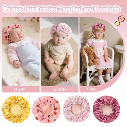 Zando Baby Satin Bonnet for Sleeping Soft and Skin-Friendly Adjustable Double Layer Reversible for Infant Toddler Hat3