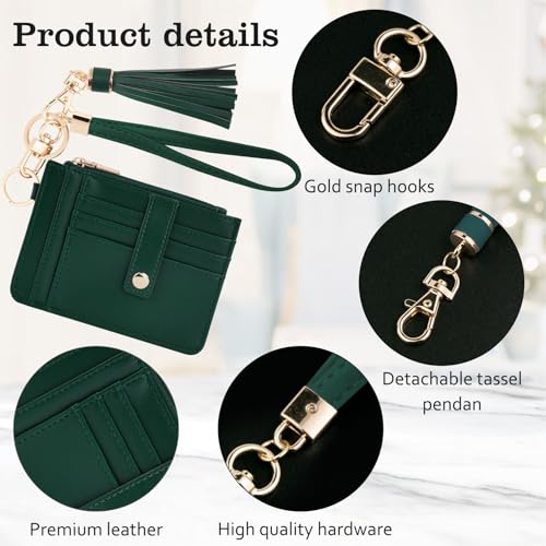 Image of KNGITRYI Small Wristlet Wallets for Women RFID Credit Card Holder Wallet Keychain Wristlet Wallet Credit Card Wallets for Women (Emerald Green)
