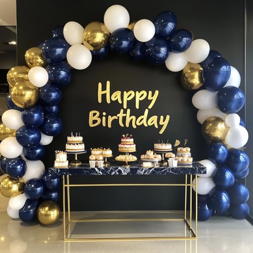 Image of RUBFAC 135pcs Navy Blue Balloons Different Sizes 18 12 10 5 Inch for Garland Arch, Dark Blue Latex Balloon for Graduation Birthday Party Baby Shower Wedding Decorations