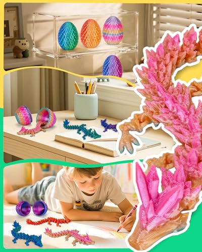 image for TBOLINE 4PCS 3D Printed Dragon Egg, Articulated Crystal Animals Fidget