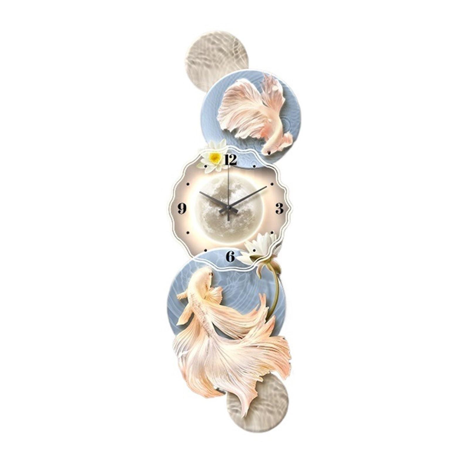 Reloj cocina Arte de la pared Relojes colgantes Luna Pez Lámpara Escultura