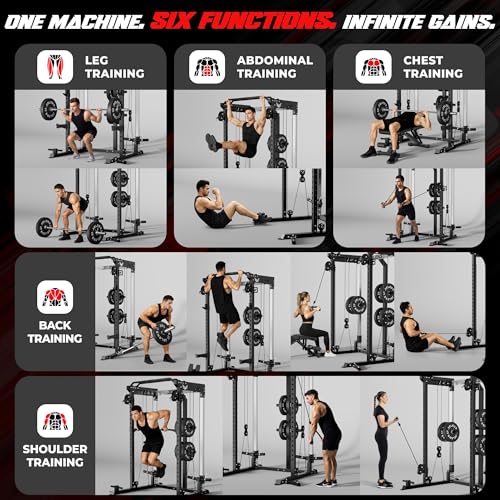 Image of JELENS C21 Power Cage, 2000LBS Multi-Function Power Rack with Independent Dual Pulley System, All-in-One Squat Rack for Cable Crossover, Home Gym Workout Machine