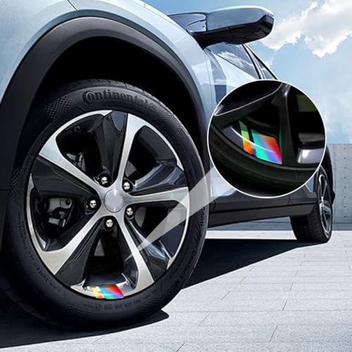 Image of Mandark 12PCS Car Wheel Rims Decal Stripes, Reflective Vehicle Tire Rim Stickers for 18-21 Inch Wheels, Safety Auto Exterior Hash Stripe Sticker Decoration, Universal for SUV, Truck, RV (Laser Silver)