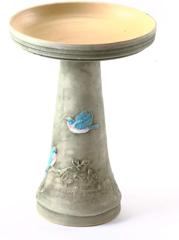 Birds Choice BCBLUEBIRD Burley Clay Hand Painted Bluebird Bird Bath Large Green, Sandstone