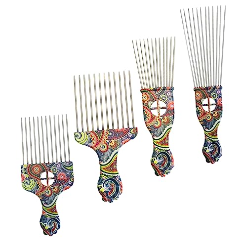 OATIPHO 4 Piezas Peine de aguja de acero de patrón retro estilo peines estilista recoger peine cuero cabelludo cabello cepillo de pelo rizado peine de salón peine alisador AbS Vistoso
