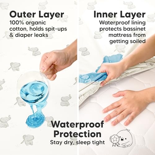 Image of 2-pk Waterproof Bassinet Sheets Girls, Boys, Cotton - 33x17 Universal Bassinet Mattress Pad Protector Cover, Compatible with Graco, Baby Delight, Chicco, Halo Bassinest Swivel Sleeper Fitted (Elly)