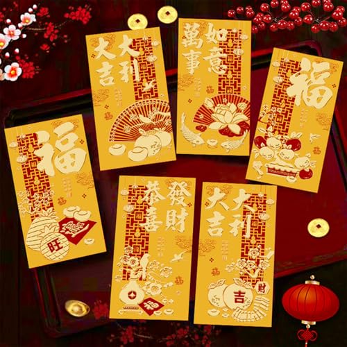 18 Stück Chinesische Neujahr Rote Umschläge in 6 Designs, 9 x 17 cm Hong Bao Geldumschläge Lai See Glückskuverts für Frühlingsfest, Mondneujahr, Hochzeiten, Geburtstage u.v.m.
