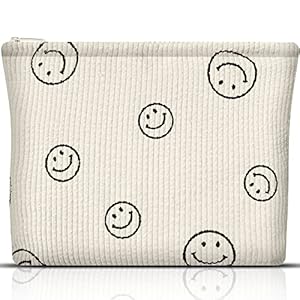 Smile Print Makeup Bag for Women,Corduroy Travel Cosmetic Bag,Toiletry Bag Makeup Pouch Organiser Gift for Women Girl…