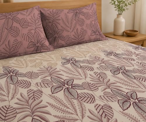 Image of LOOMLYFE 300 TC Microfiber XXL Soft Cotton Super King Size Printed Bedsheet For Double Bed, 108 Inches X 108 Inches, 9 Feet, 275 X 275 Cm With 2 Large Size Pillow Covers - Marooncoconut