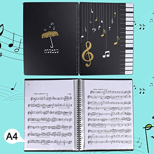 Music Sheet Folder Song File Clef Paper Storage Documents Holder Bag, Blank Plastic Concert Choral Folder A4 30 Pockets for Musicians and Band, Writable and 180-degree Spiral-Bound