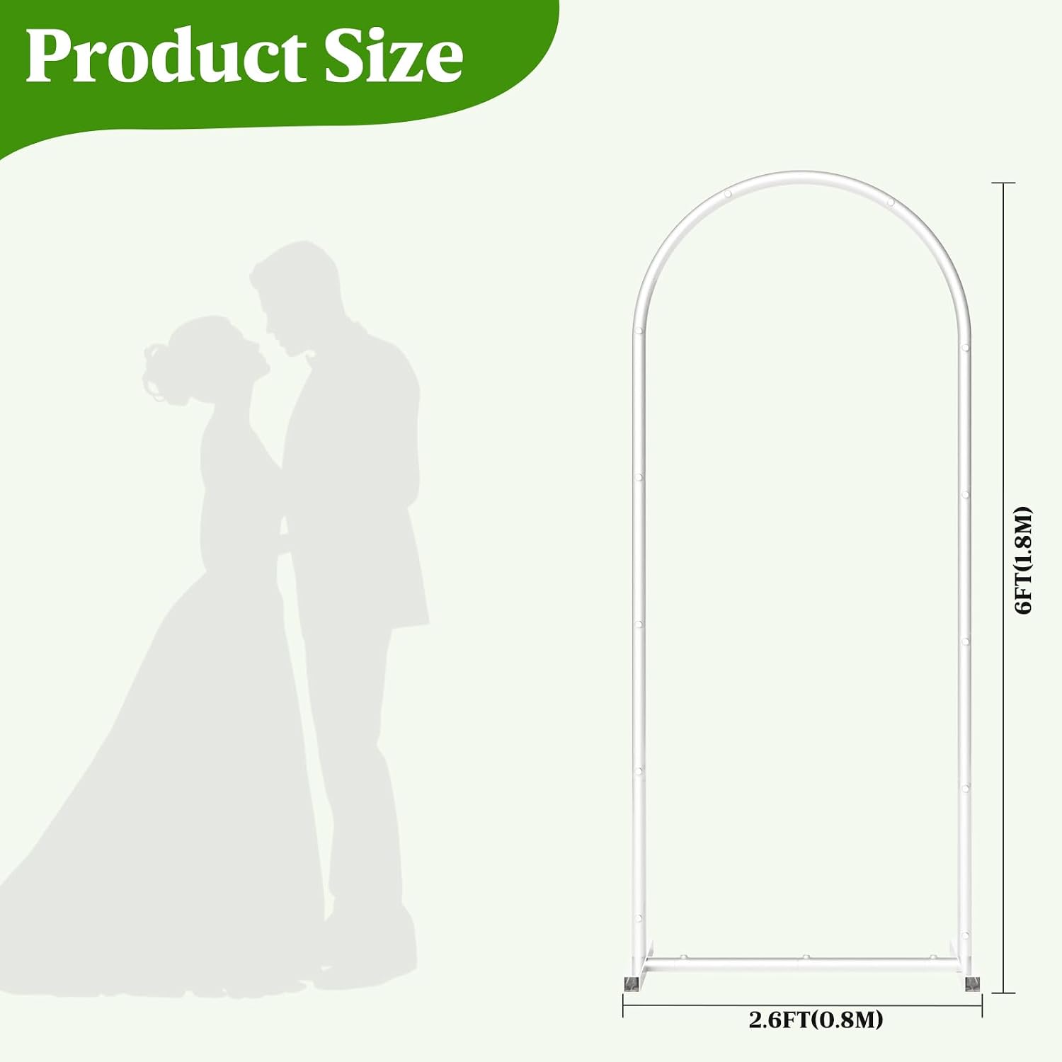 6FT Metal Wedding Arch Backdrop Stand,Stable Wedding Arch Frame for Wedding Ceremony Birthday Party Baby Shower Graduation Anniversary Floral Decoration,White image 3