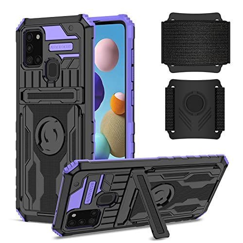 Coque Samsung Galaxy A21S avec bracelet sport rotatif 360 amovible violet