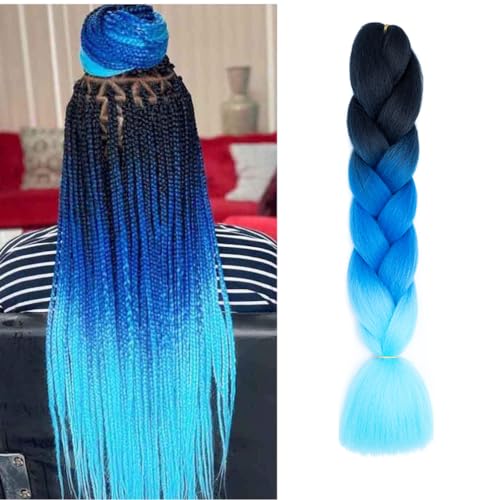 Braiding Hair Ombre Blue 24 Inch Braid Hair Extensions Hot Water Setting (C9-1Pack)
