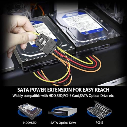Image of MSAG Sata Power Extension Cable 15 Pin Male To 2 X 15 Pin Female Power Extension Y Splitter Cable Adapter., Black
