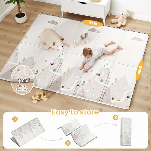 Image of Zeebaba Baby Playpen with Mat, 71x59 in Beige Indoor Play Yard