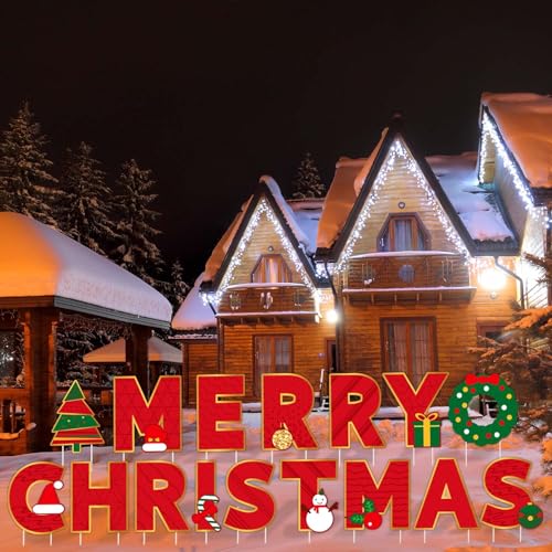 Fovths Giant 18 Inches Red Merry Christmas Large Letter Yard