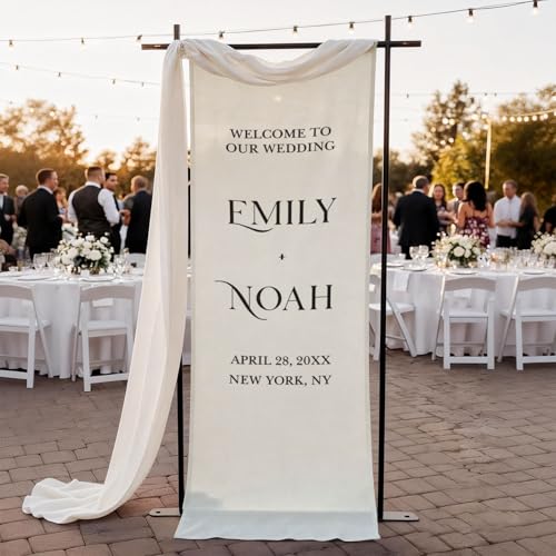 Personalized Wedding Welcome Sign, Custom Fabric Linen Banner for Ceremony or Reception Entrance, Fabric Welcome Sign, Elegant Minimalist Reception Display, Rustic Modern Wedding Decoration - #11