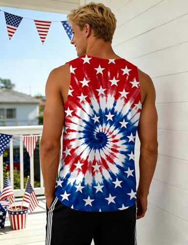 Image of Ithalt USA Tank Top Men 4th of July Patriotic Sleeveless American Flag Workout Shirt Summer Beach Independence Day