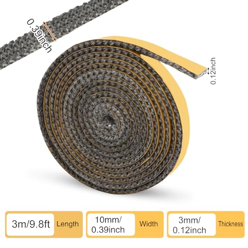 Dichtungsband Selbstklebend, Kamin Dichtband, Ofendichtschnur Feuerfestes Kamindichtung Ofenrohr Dichtung Glasfasern Hitzebeständig bis 500°C für Ofen Kamine Holzöfen (3mm x 10mm x 3m)