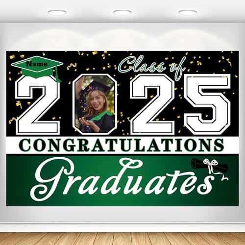 Dicodes Custom Graduation Backdrop Banner Large Congrats Grad Party Supplies Decorations Photography Background for 2025 Graduation Party(Dark Green)