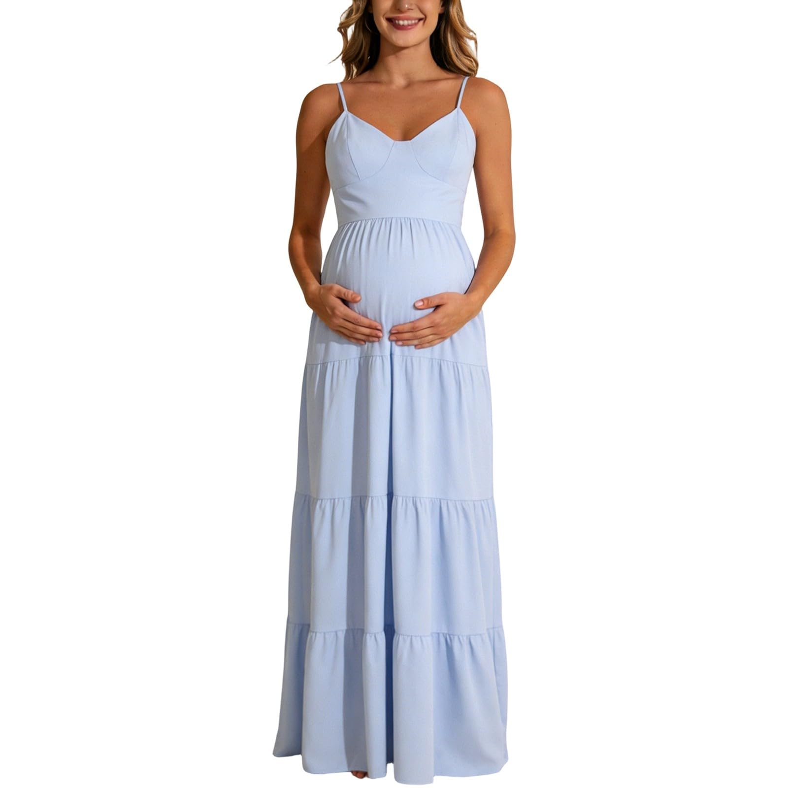Abito premaman aderente con motivo floreale, spalline sottili regolabili e allacciatura sulla schiena, ideale per feste in gravidanza, baby shower e serate festive, in morbido tessuto