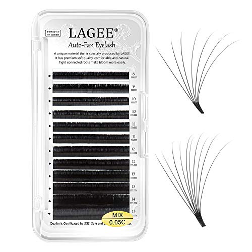 LAGEE Easy Fan Volume Eyelash Extensions 0.05 C curl 8-15mm Mix Tray Auto-fan Cluster Self Blooming Rapid Flower Single Length Soft Pre-glued Lashes professional beauty salon supplies