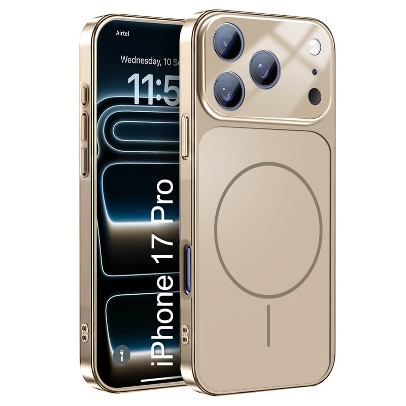 Image of LuxuryKase Converter Case for iPhone 17 Pro | Premium Protective MagSafe Cover | iPhone 17 Pro Series Style Design | in Built Camera Guard | Wireless Charging Compatible - Gold