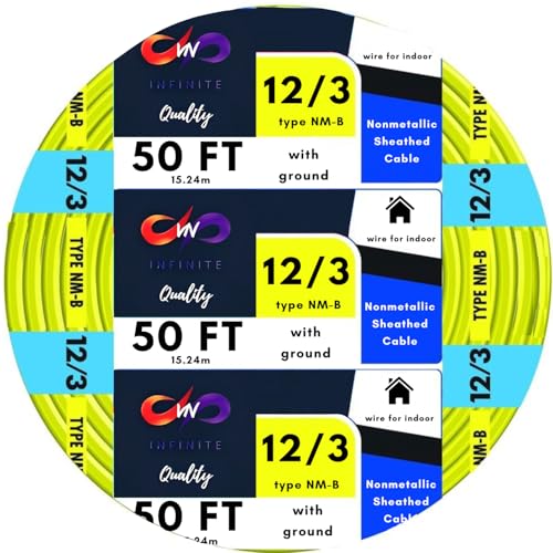 VN Infinite quality Solid Indoor Wire 12/3 W/G NMB Cable 50ft Coil - Residential Indoor Electrical Wire Type NM-B; Yellow SW# 63947622