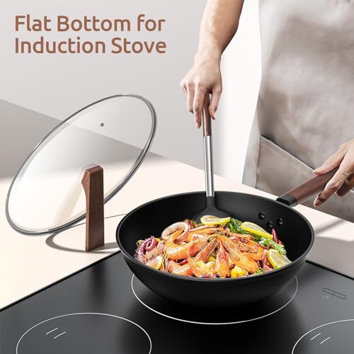 Carbon-Steel-Wok-Including-Glass-Cover-and-Silicone-Spatula-13-Inch-Woks-Stir-Fry-Pans-for-Induction-Electric-Gas-Stoves