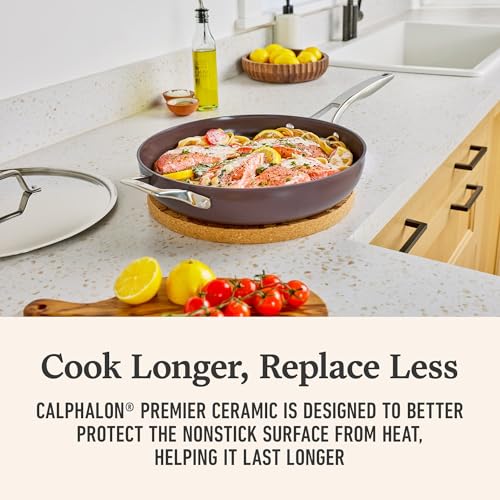 Calphalon Premier Ceramic Nonstick 12 inch Frying Pan with Lid, Durable Ceramic Pan for Searing, Sauteing, Long Lasting PFAS-Free Cookware, Dishwasher Safe, Fond by Calphalon - Image 2