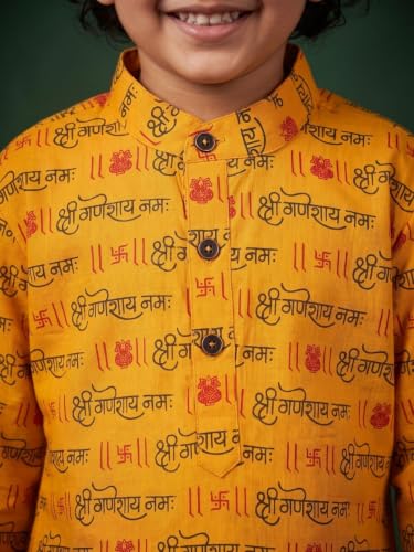 Image of AJ DEZINES Boys Cotton Full Sleeve Letter Printed Kurta Pajama Set for Kids - Ethnic wear | Special Occasion & Traditional Outfit |Boys Kurta Set - Regular Fit