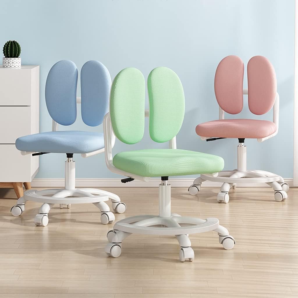 GIZNXBA Children's Desk Chair, Study Chairs Adjustable Height with 5 Wheels, Kids Task Chair Teen Swivel Study Chair for Office at Home for Children from 4 to 18 Years (Color : /Blue Cotton Linen)