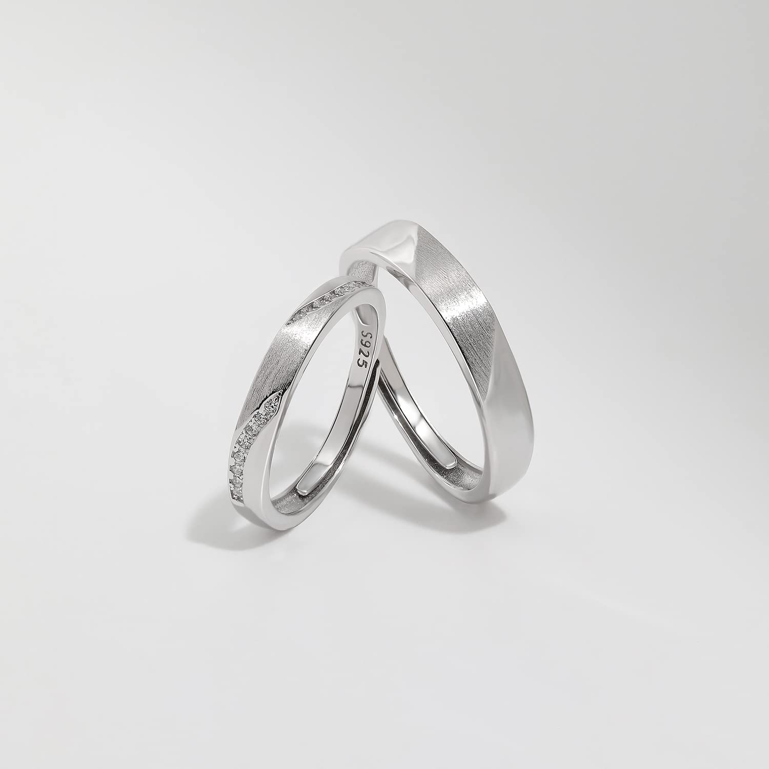 Meissa 925 Anillos de Plata Pareja Anillos de Boda de Diamantes Delicado Anillo de Compromiso para Hombres y Mujeres Tamaño Ajustable