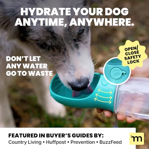 MalsiPree Dog Water Bottle Dispenser - 12 oz Blue - Leak-Proof Lock & One-Hand Operation - Dog Water Bowl Dispenser - Pet Travel Bottle with Built-in Bowl for Trail Hiking, Park Visit & Beach Days