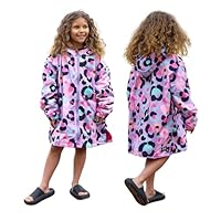 OHS Drying Robe for Kids, Lightweight Leopard Print Waterproof Jacket for Girls Breathable Packable Wind Resistant Rain Jacket for Outdoor Activities, Lilac Leopard Print